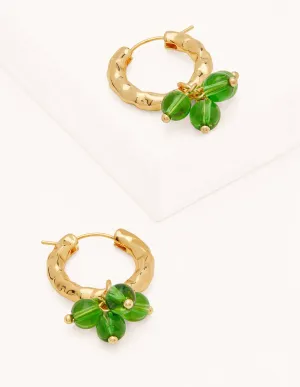 Hammered Beaded Hoop Earrings-Green
