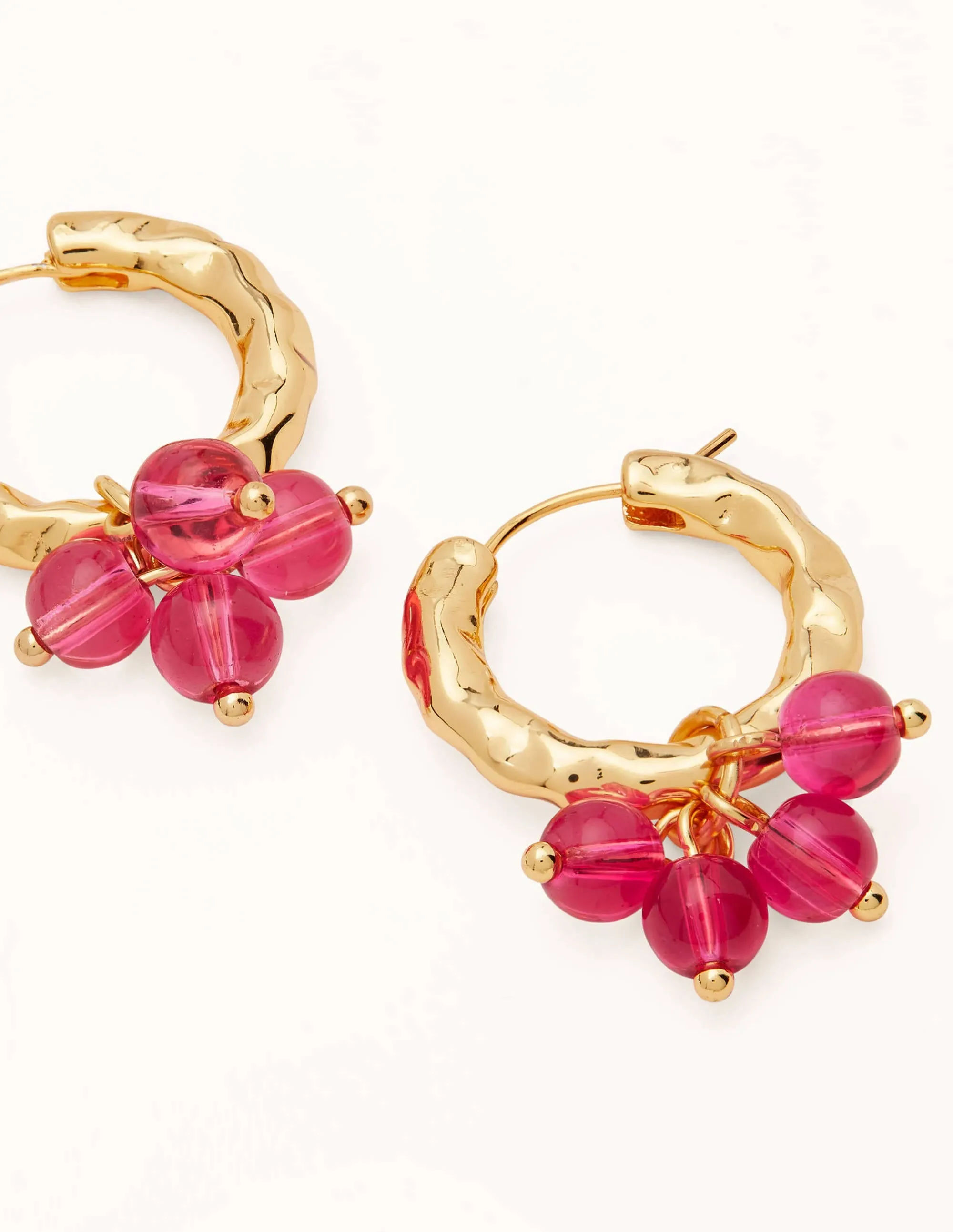 Hammered Beaded Hoop Earrings-Pink