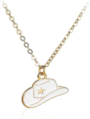 Handmade Cute Cool Gothic Western Cowgirl Cowboy Boot Hat Enamel Pendant Adjustable Necklace Western Country Music Style Boho Vintage Jewelry for Women Men