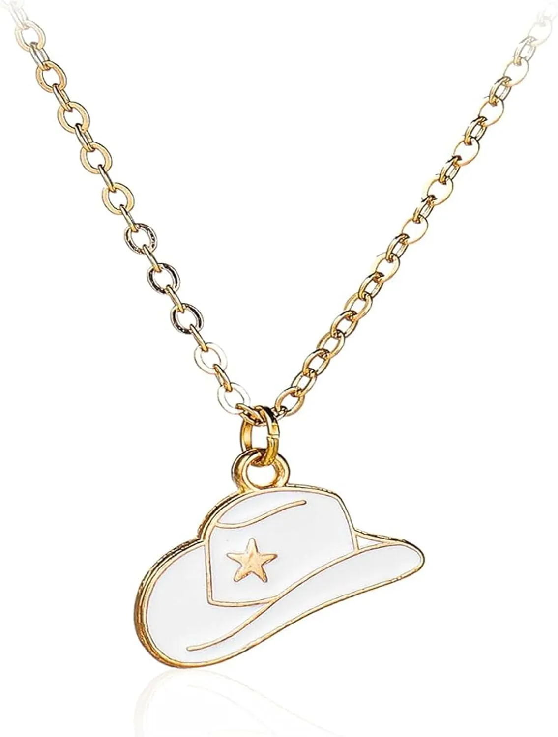 Handmade Cute Cool Gothic Western Cowgirl Cowboy Boot Hat Enamel Pendant Adjustable Necklace Western Country Music Style Boho Vintage Jewelry for Women Men