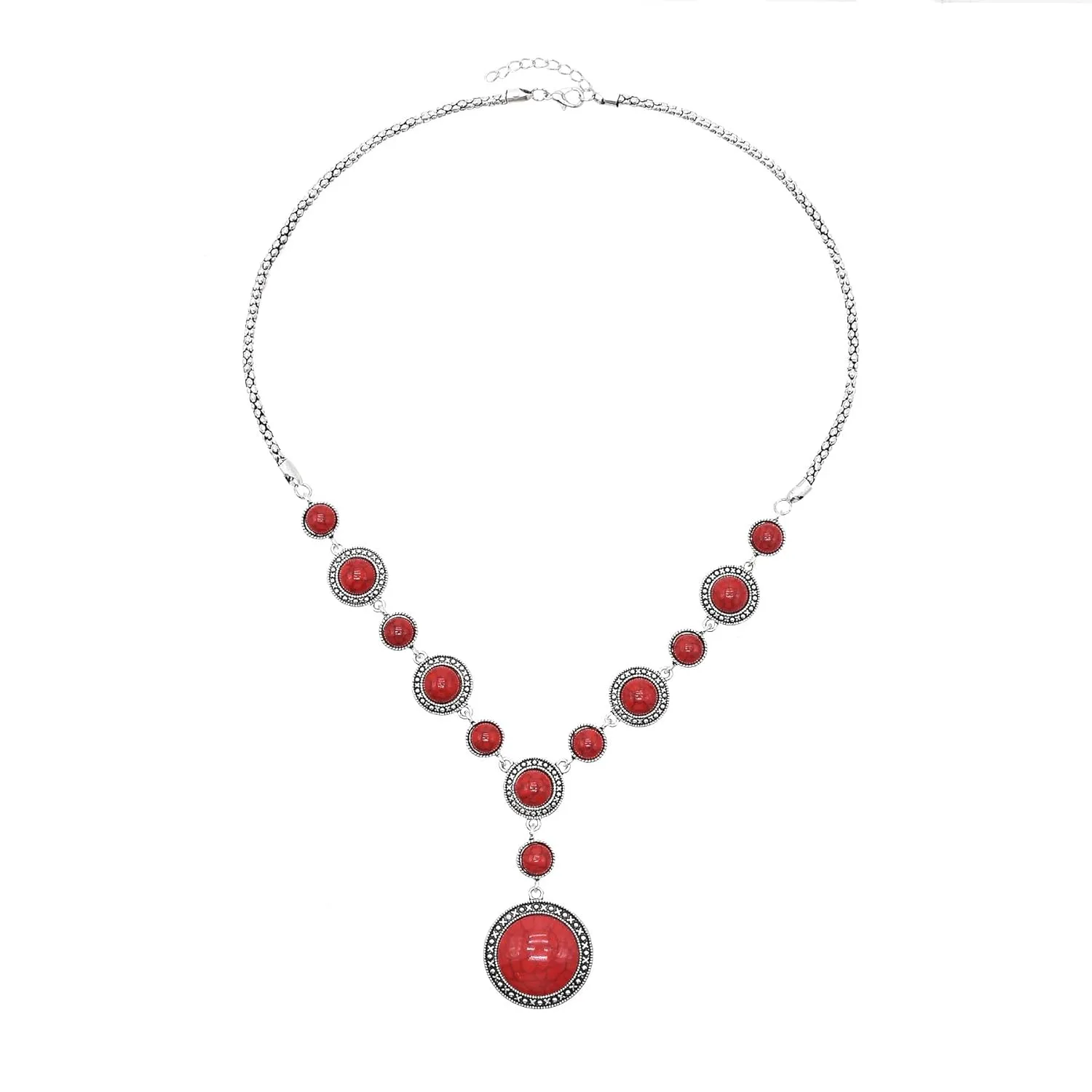 Handmade Turquoise Y-shaped Necklace for Women Vintage Cowgirls Bohemian Western Turquoise Pendant Necklaces Handmade Beaded Necklace Ethnic Trendy Western Jewelry (Red)