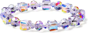HANGINTHERE Austrian Crystal Stretch Bracelet for Women - Iridescent Aurora Borealis Healing Jewelry with Velvet Pouch, 7 Inch Adjustable Sparkling Gift for Birthdays, Valentines,Retirements