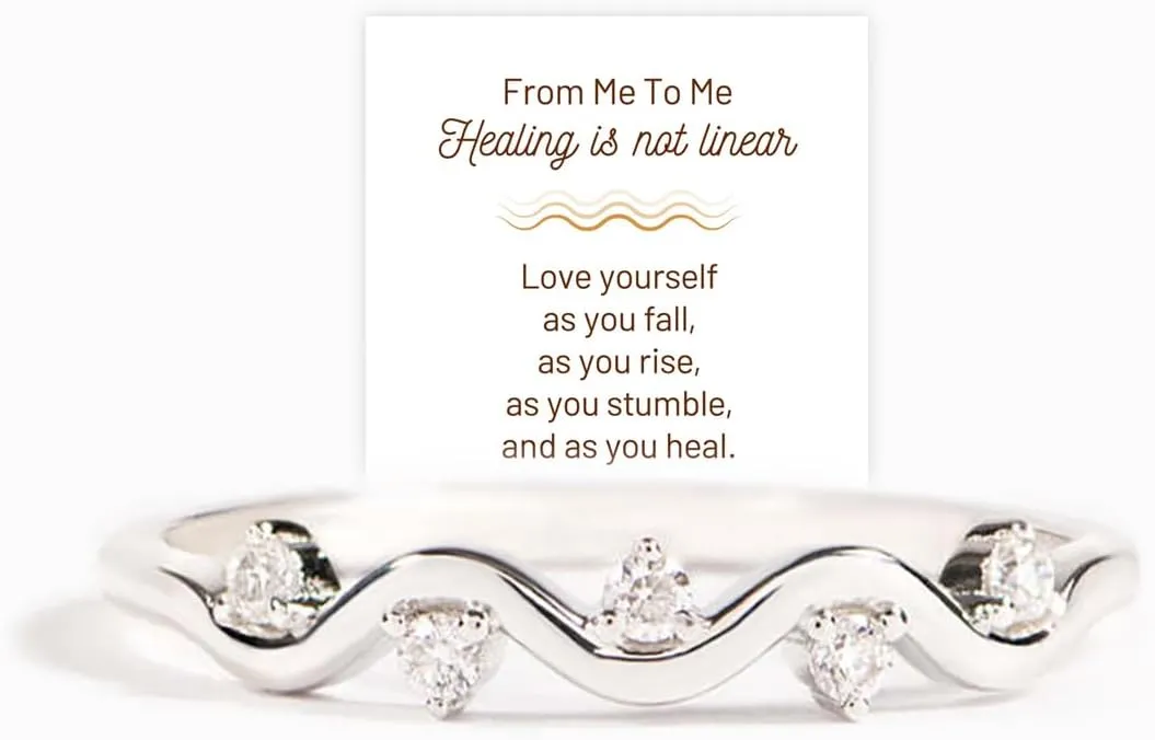 Healing Is Not Linear Self Love Highs And Lows Wave Rings for Woman, 925 Personalized Stacking Ups and Downs Self Love Rings, Inspirational Wave Encouraged Ring Jewelry Gift for Her