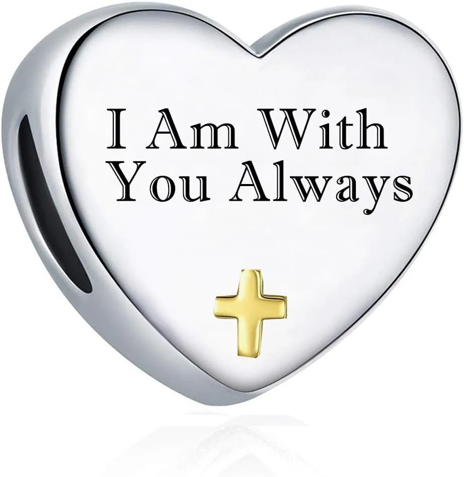 Heart Christian Bible Verse Charm for Pandora Bracelet Love Cross Charm Prayer Faith Religious Jewelry Gifts for Women