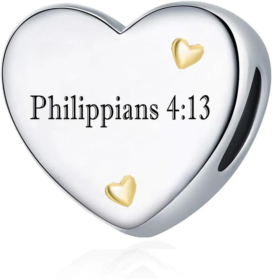 Heart Christian Bible Verse Charm for Pandora Bracelet Love Cross Charm Prayer Faith Religious Jewelry Gifts for Women