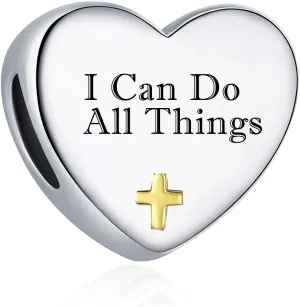 Heart Christian Bible Verse Charm for Pandora Bracelet Love Cross Charm Prayer Faith Religious Jewelry Gifts for Women