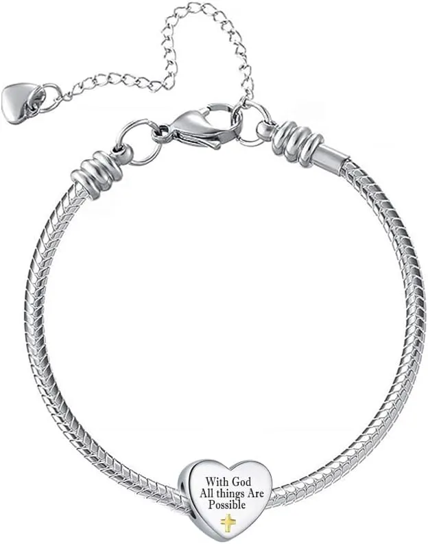 Heart Christian Bible Verse Charm for Pandora Bracelet Love Cross Charm Prayer Faith Religious Jewelry Gifts for Women