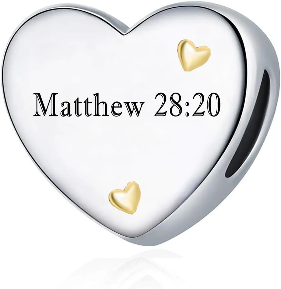 Heart Christian Bible Verse Charm for Pandora Bracelet Love Cross Charm Prayer Faith Religious Jewelry Gifts for Women