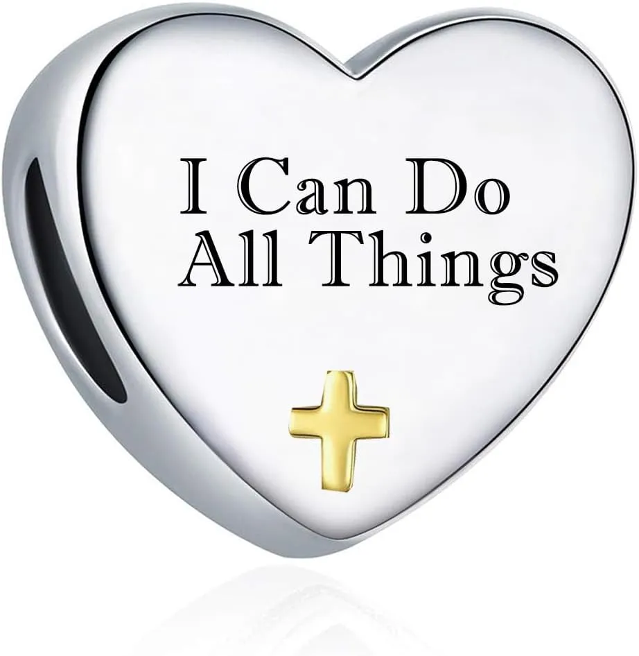 Heart Christian Bible Verse Charm for Pandora Bracelet Love Cross Charm Prayer Faith Religious Jewelry Gifts for Women