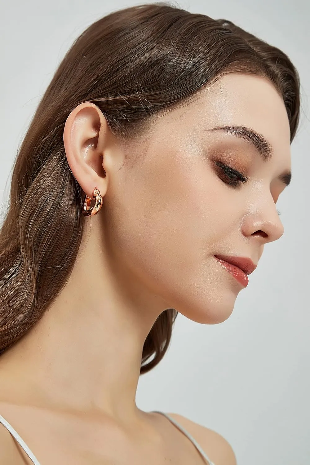 Heart Hoop Earring with 925 Sterling Silver Post 14K Gold Plated Lightweight Hypoallergenic