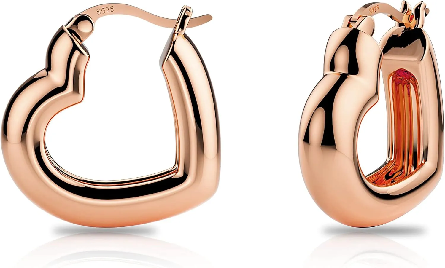 Heart Hoop Earring with 925 Sterling Silver Post 14K Gold Plated Lightweight Hypoallergenic