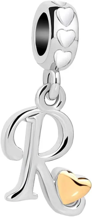 Heart Love Letter Initial Charm Compatible with Pandora Charms Bracelets for Women Capital Name Dangle