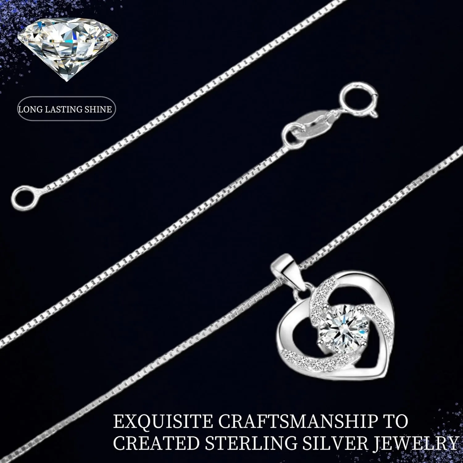 Heart Necklaces for Women 925 Sterling Silver Heart Necklace Heart Pendant Necklace Birthday, Anniversary, Valentine's Day Gift for Women, Wife, Mom