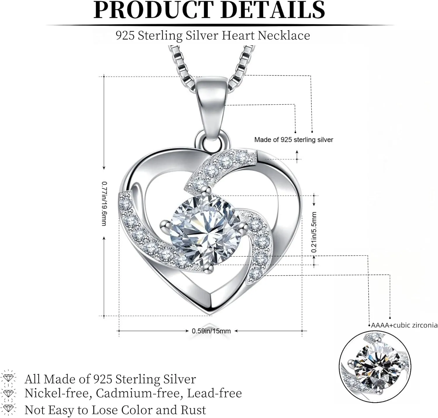 Heart Necklaces for Women 925 Sterling Silver Heart Necklace Heart Pendant Necklace Birthday, Anniversary, Valentine's Day Gift for Women, Wife, Mom