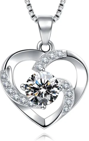 Heart Necklaces for Women 925 Sterling Silver Heart Necklace Heart Pendant Necklace Birthday, Anniversary, Valentine's Day Gift for Women, Wife, Mom