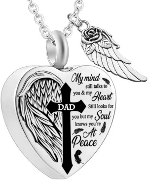 Heart Urn Necklaces for Ashes Cross Angel Wings Cremation Jewelry Keepsake Memorial Pendant for Men Women