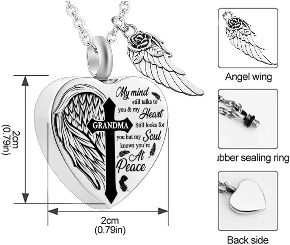 Heart Urn Necklaces for Ashes Cross Angel Wings Cremation Jewelry Keepsake Memorial Pendant for Men Women