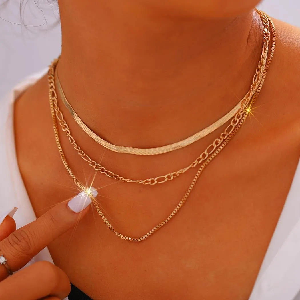 Herringbone Chain Necklaces for Women Dainty Layered Necklace Chain Stackable Minimalist Choker Necklace Jewelry Gift for Her