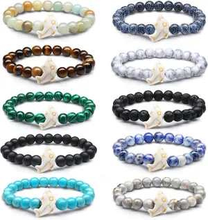 Hicarer 10 Pieces Beads Bracelet Natural Stone Elastic Friendship Bracelet for Women Men