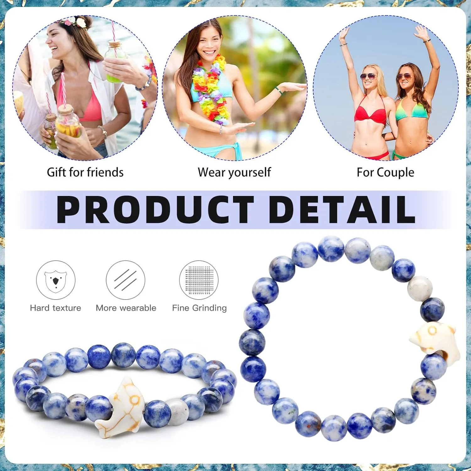 Hicarer 10 Pieces Beads Bracelet Natural Stone Elastic Friendship Bracelet for Women Men