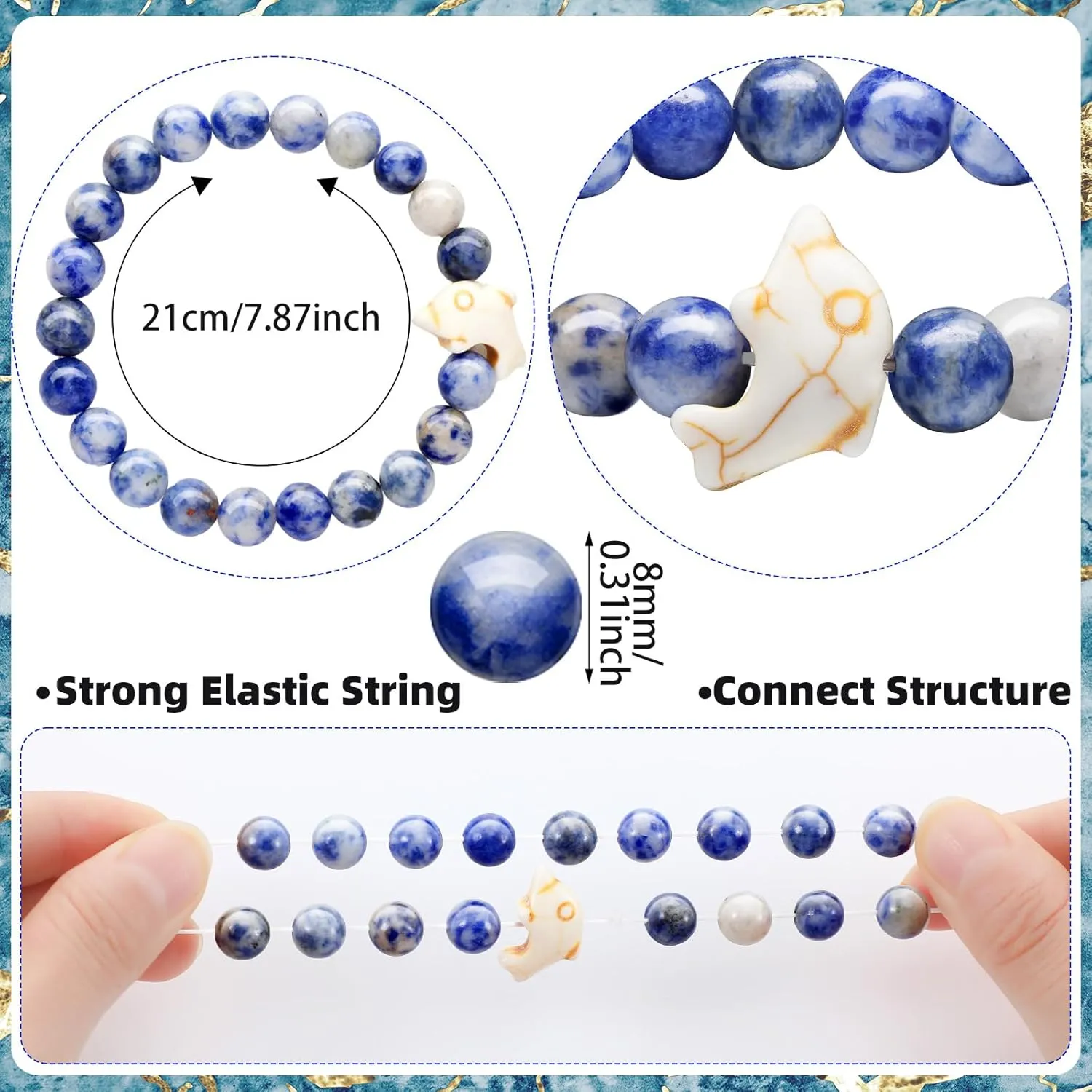 Hicarer 10 Pieces Beads Bracelet Natural Stone Elastic Friendship Bracelet for Women Men