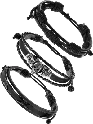 Hicarer 3 Pieces Halloween Leather Punk Bracelet for Men Women 80s Goth Rock Wristband Cuff Bangle Unisex for Party Favors Accessories
