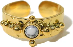 HIIXHC Chunky Gold Rings for Women - Adjustable Stackable Fashion Ring, Gold Plated Statement Knuckle Handmade Gemstone Gothic Vintage Rings for Teen Girls