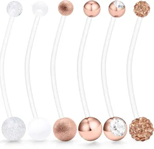 Hoeudjo 6Pcs Pregnancy Belly Button Rings Maternity Belly Button Rings Plastic Flexible Extra Long Belly Rings for Pregnant Women 14G