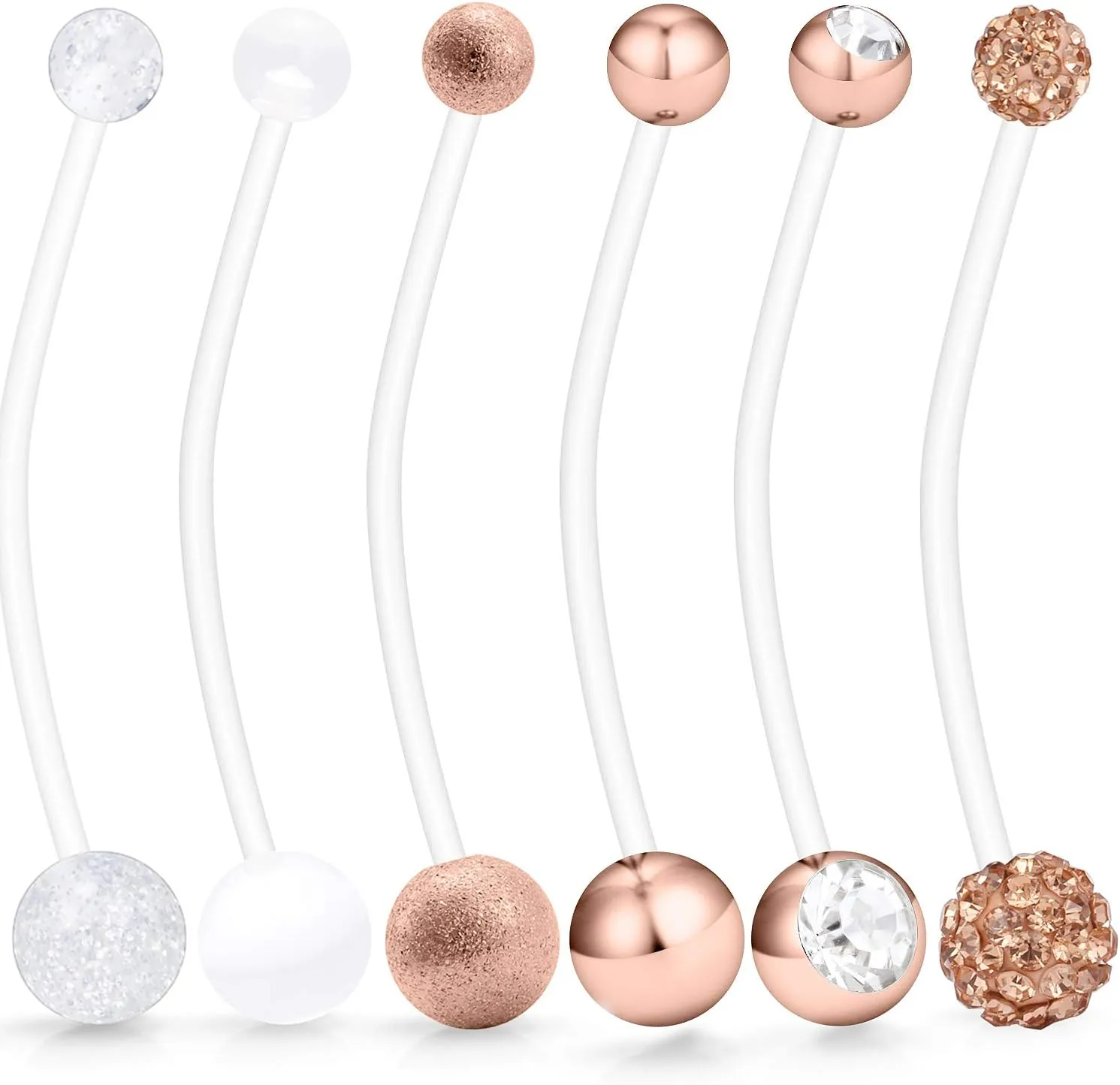 Hoeudjo 6Pcs Pregnancy Belly Button Rings Maternity Belly Button Rings Plastic Flexible Extra Long Belly Rings for Pregnant Women 14G