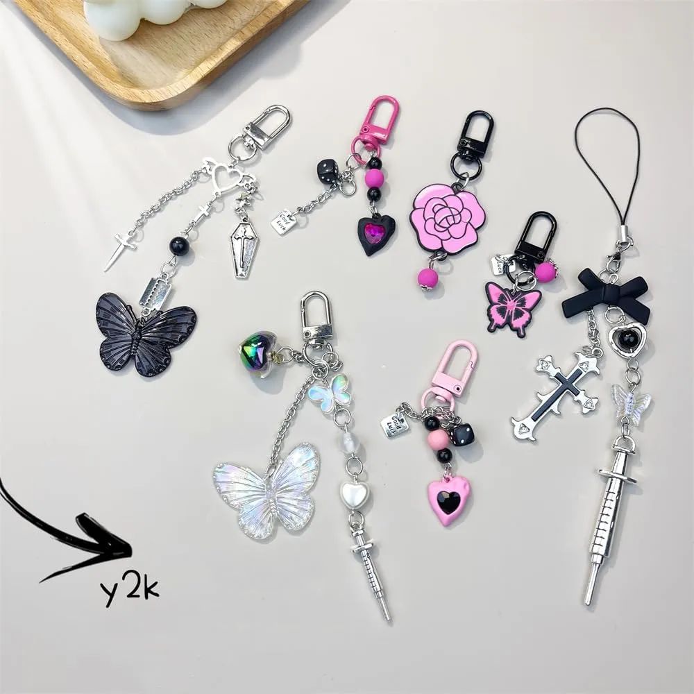 Hofar Y2k Keychains For Girl Heart Butterfly Cross Kawaii Key Chains Aesthetic Accessories Cute Retro Punk Keyring Gift