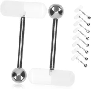 Homoyoyo Stylish Stainless Steel Tongue Piercing Jewelry Set 10pcs Oval Shaped for Parties and Daily Fashion