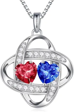 Iefil Birthstone Necklace for Women - 925 Sterling Silver Love Knot Necklace, Anniversary Birthday Jewelry Gifts for Her Wife Girlfriend Mom