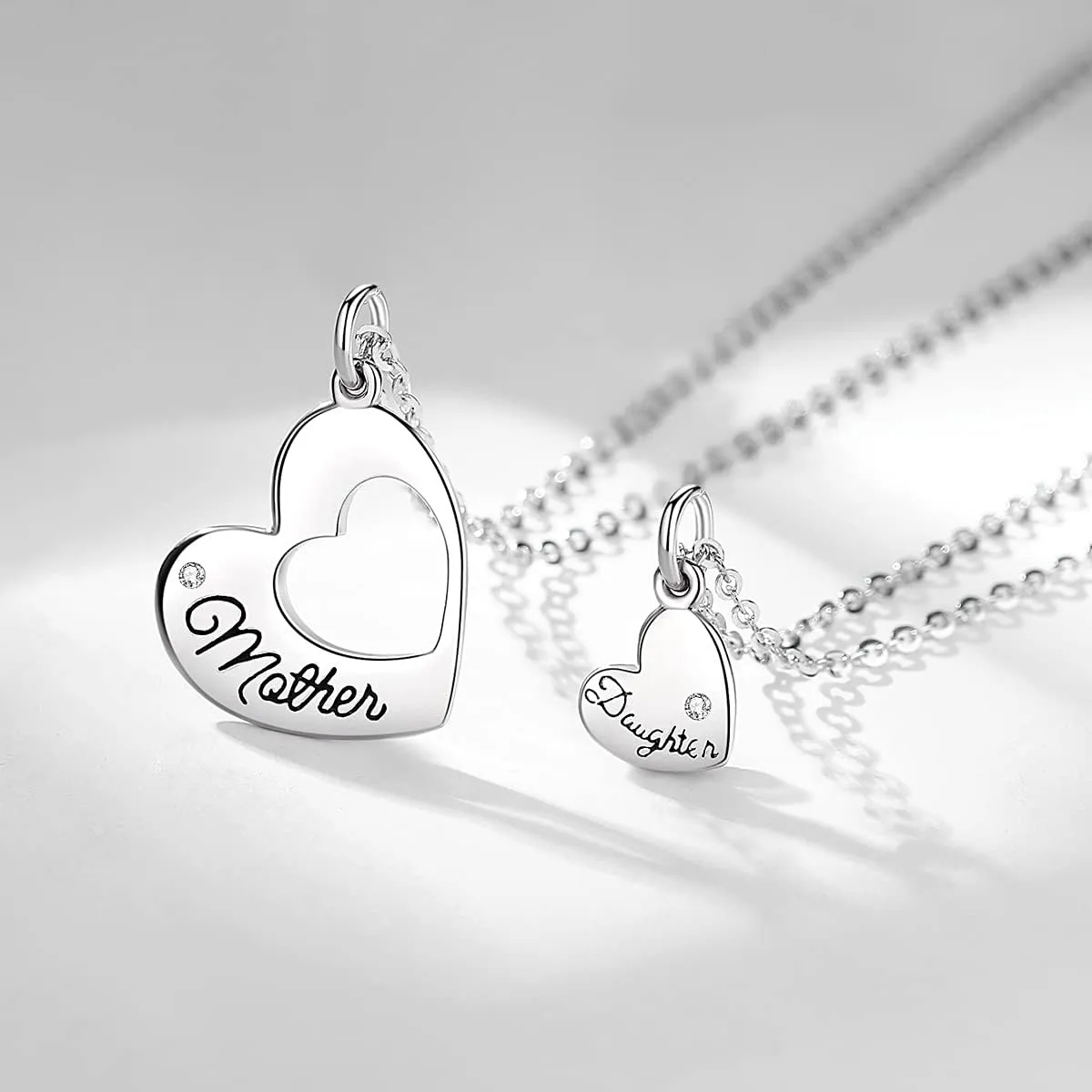 INFUSEU Sterling Silver Mother Daughter Necklaces Small Heart Matching Set for Mothers Day Birthday Gifts, 20" 18" Chain