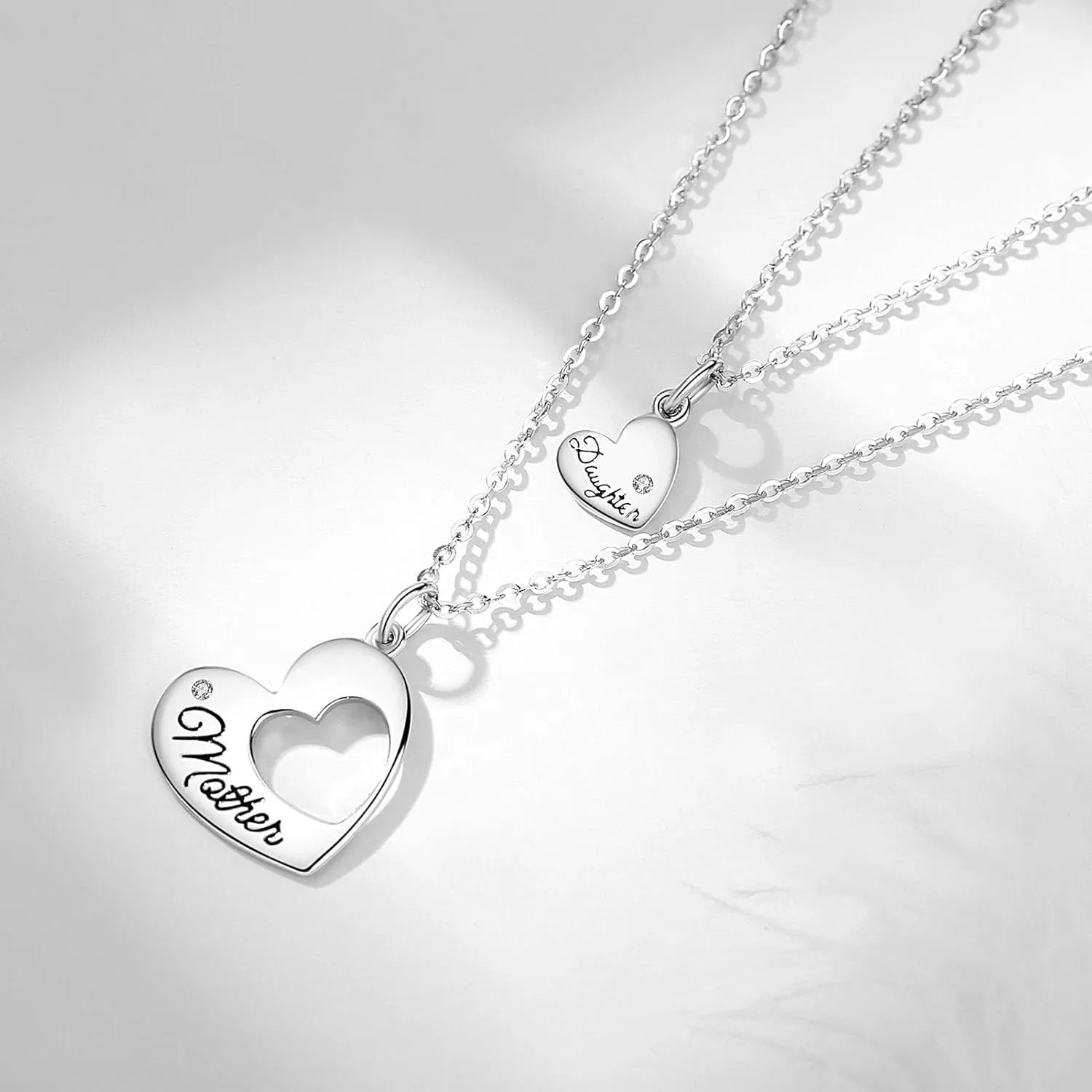 INFUSEU Sterling Silver Mother Daughter Necklaces Small Heart Matching Set for Mothers Day Birthday Gifts, 20" 18" Chain