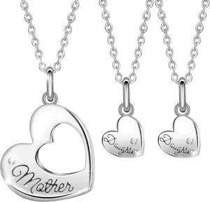 INFUSEU Sterling Silver Mother Daughter Necklaces Small Heart Matching Set for Mothers Day Birthday Gifts, 20" 18" Chain