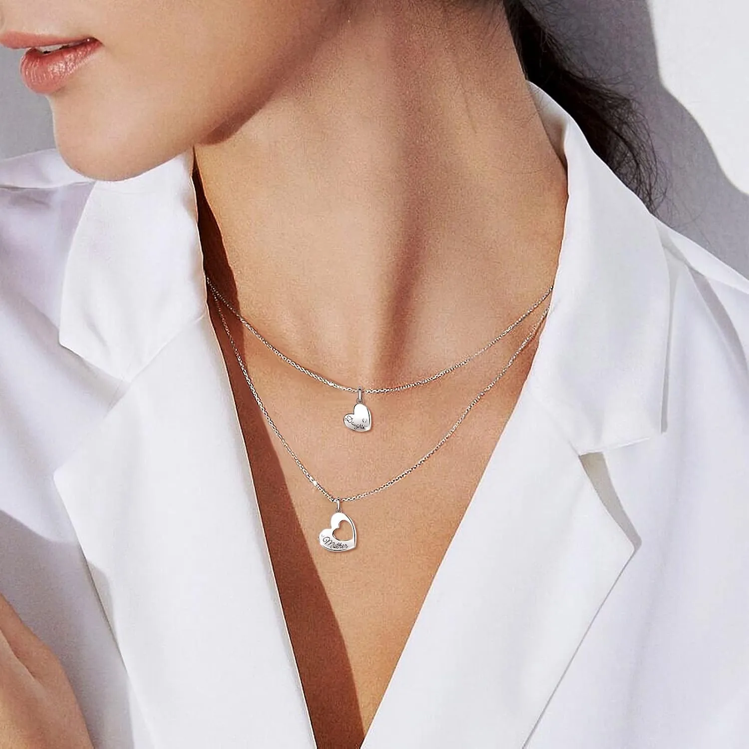 INFUSEU Sterling Silver Mother Daughter Necklaces Small Heart Matching Set for Mothers Day Birthday Gifts, 20" 18" Chain