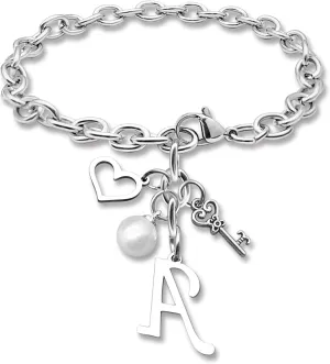 Initial A-Z Bracelets Gift for Women Girls Stainless Steel Chain Bracelet 26 Alphabet Jewelry Gifts for Birthday Anniversary Letter Bracelet Monogram Gifts for Sister Friend Girlfriends Mom 8.26 Inch