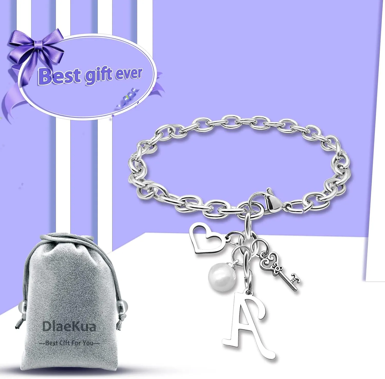 Initial A-Z Bracelets Gift for Women Girls Stainless Steel Chain Bracelet 26 Alphabet Jewelry Gifts for Birthday Anniversary Letter Bracelet Monogram Gifts for Sister Friend Girlfriends Mom 8.26 Inch