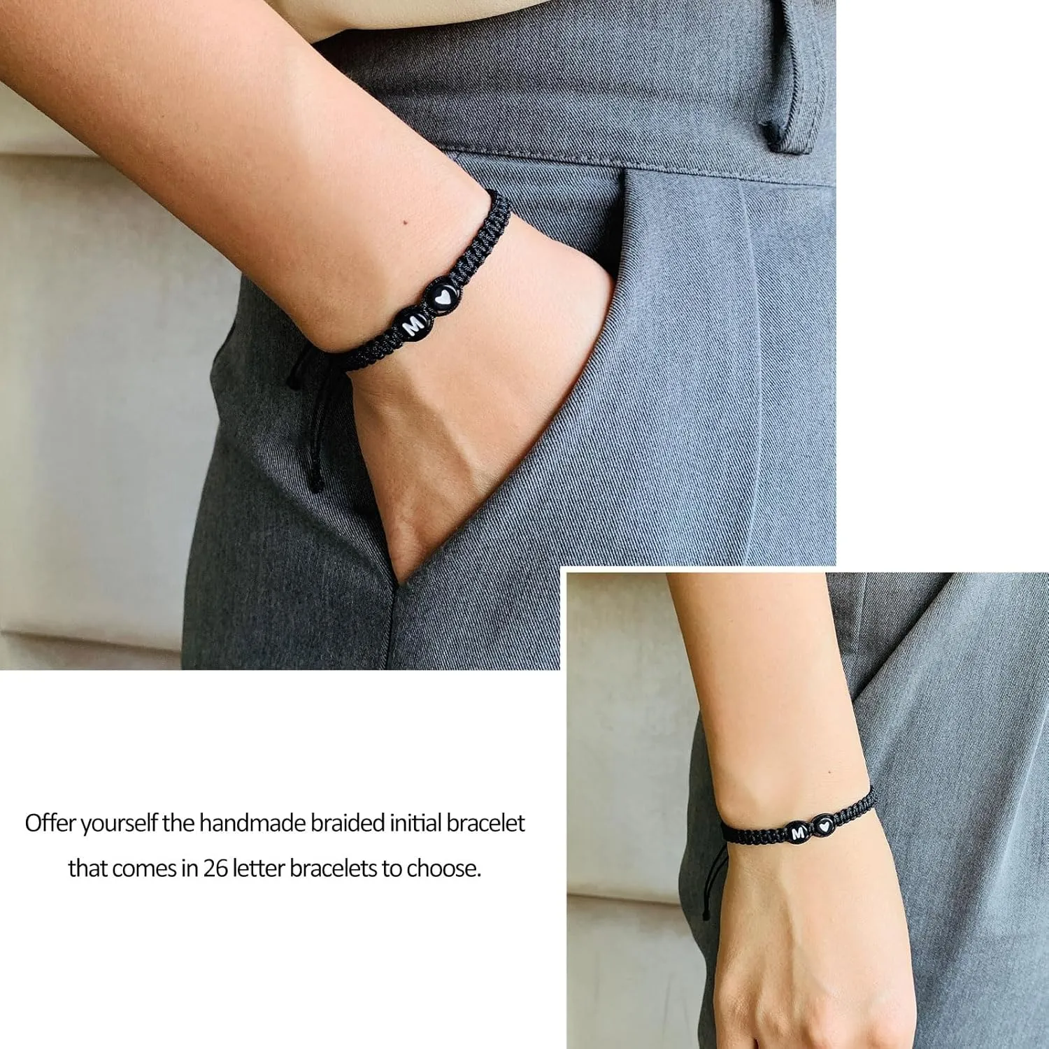 Initial Bracelets for Women Best Friend,Birthday Graduation Gifts Adjustable Heart Link Letter Mens Bracelet for Sister Daughter Mother's Day Mom Couples Boyfriend Friendship Jewelry (M)