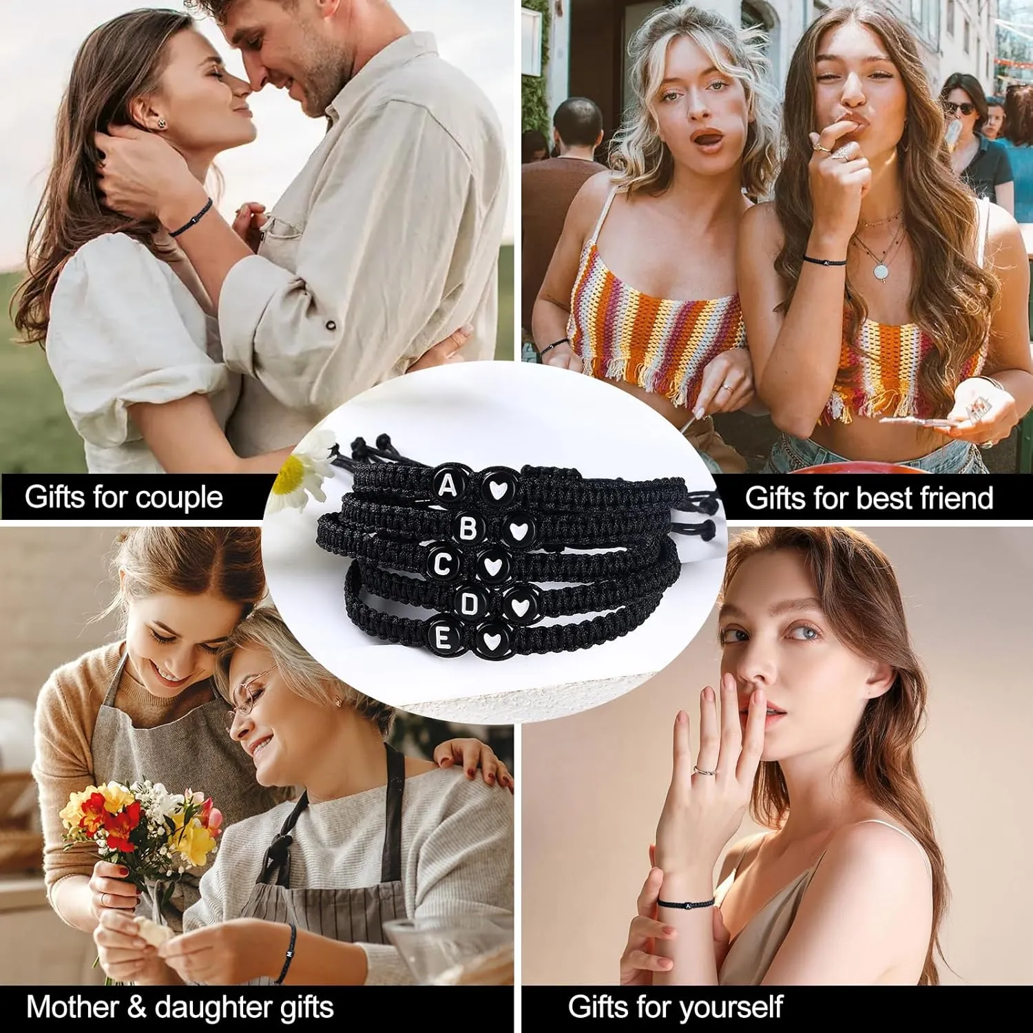 Initial Bracelets for Women Best Friend,Birthday Graduation Gifts Adjustable Heart Link Letter Mens Bracelet for Sister Daughter Mother's Day Mom Couples Boyfriend Friendship Jewelry (M)