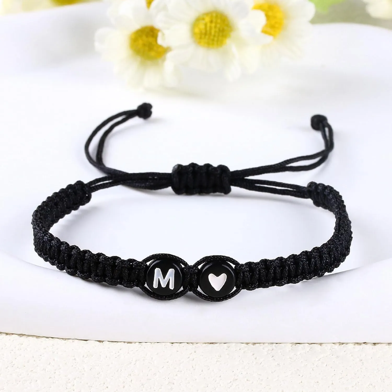 Initial Bracelets for Women Best Friend,Birthday Graduation Gifts Adjustable Heart Link Letter Mens Bracelet for Sister Daughter Mother's Day Mom Couples Boyfriend Friendship Jewelry (M)
