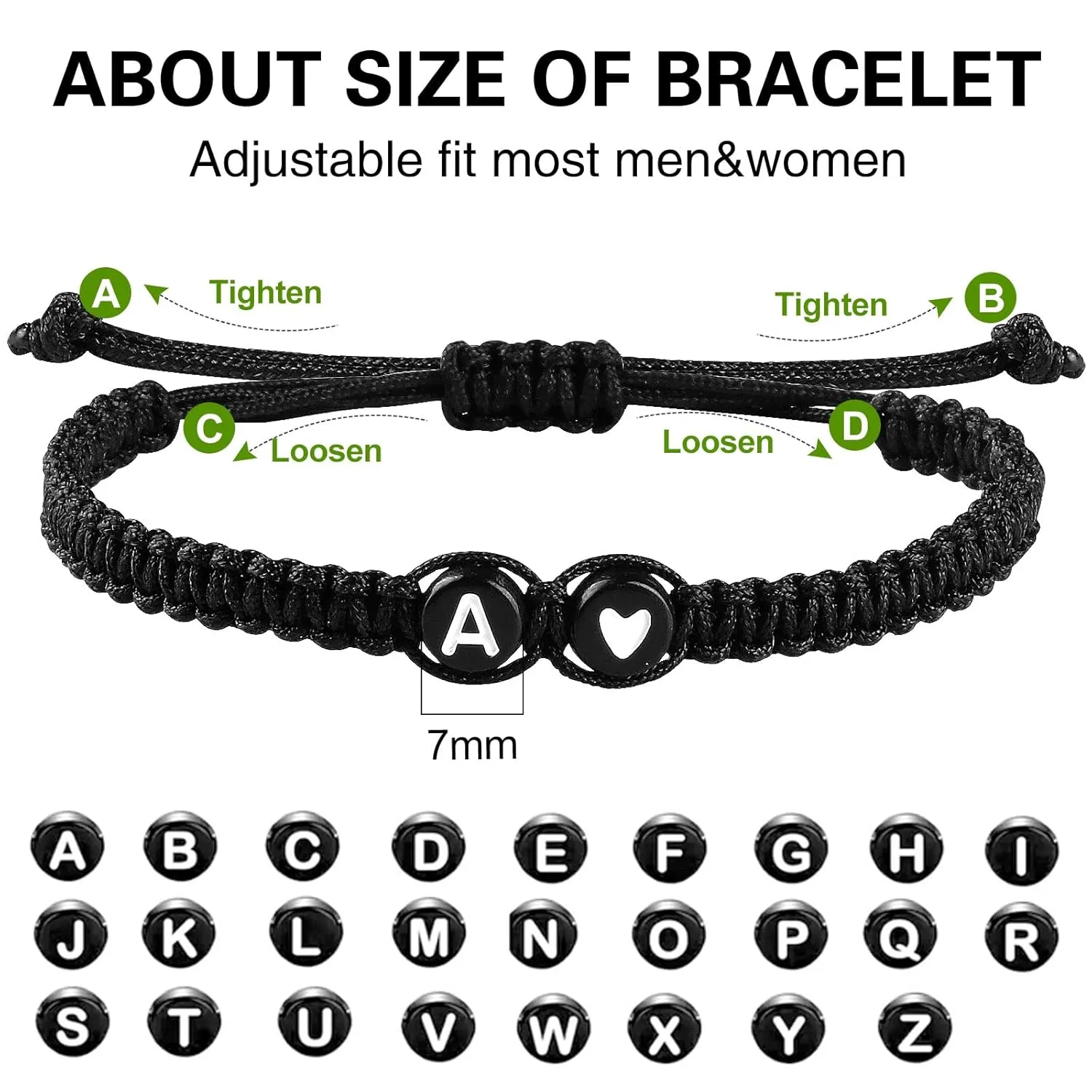 Initial Bracelets for Women Best Friend,Birthday Graduation Gifts Adjustable Heart Link Letter Mens Bracelet for Sister Daughter Mother's Day Mom Couples Boyfriend Friendship Jewelry (M)