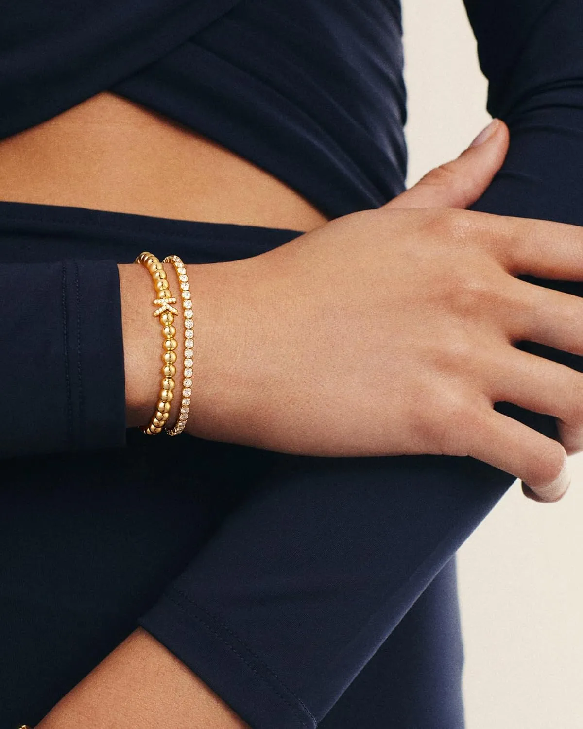 Initial Gold Bracelets for Women, 14K Gold Plated Letter Bracelet Beaded Cubic Zirconia Tennis Bracelets for Women Trendy Fashion Jewelry for Women, Initial A-Z