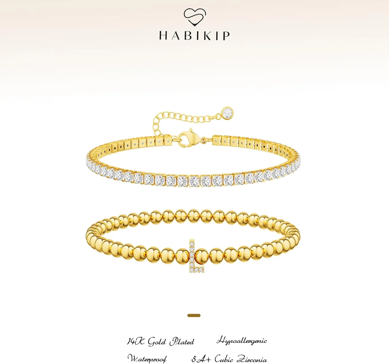 Initial Gold Bracelets for Women, 14K Gold Plated Letter Bracelet Beaded Cubic Zirconia Tennis Bracelets for Women Trendy Fashion Jewelry for Women, Initial A-Z
