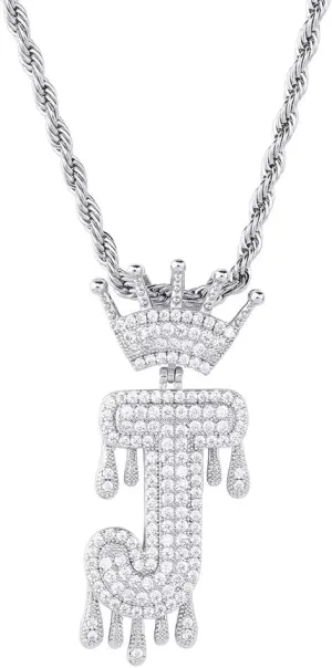 Initial Necklace for Men Women 18K Plated Gold Initial Letter Necklace Silver Iced Out Diamond Name Necklace(Silver J, 24)