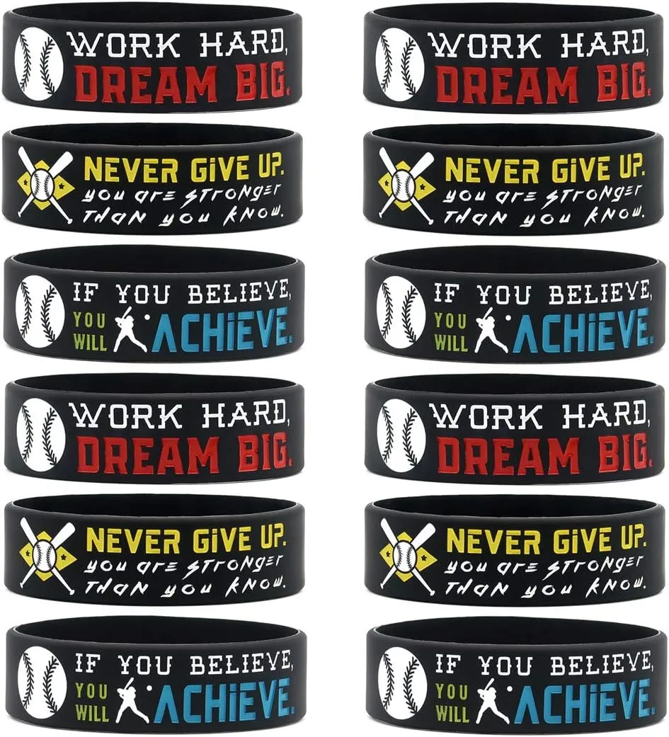 Inkstone Baseball Bracelets | (12-Pack) Sports Motivational Quotes "Never Give Up You Are Stronger Than You Know" | Durable | Encouraging Gifts for Team, Friends, Colleagues, and Employee