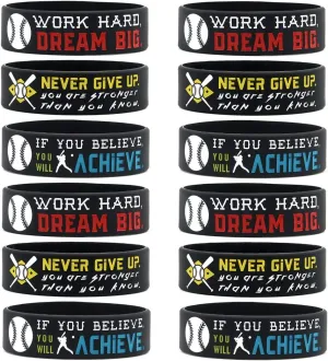 Inkstone Baseball Bracelets | (12-Pack) Sports Motivational Quotes "Never Give Up You Are Stronger Than You Know" | Durable | Encouraging Gifts for Team, Friends, Colleagues, and Employee