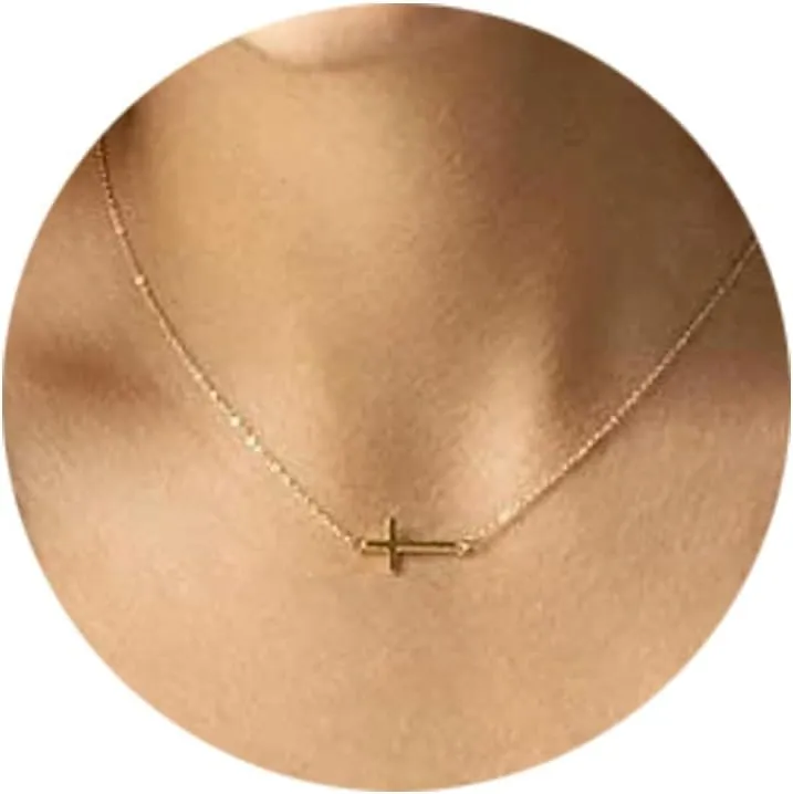 itianxi Dainty Cross Charm Pendant Necklaces,14K Gold Tiny Three Ball Necklace,Simple Fashion Jewelry for Women
