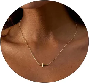 itianxi Dainty Cross Charm Pendant Necklaces,14K Gold Tiny Three Ball Necklace,Simple Fashion Jewelry for Women