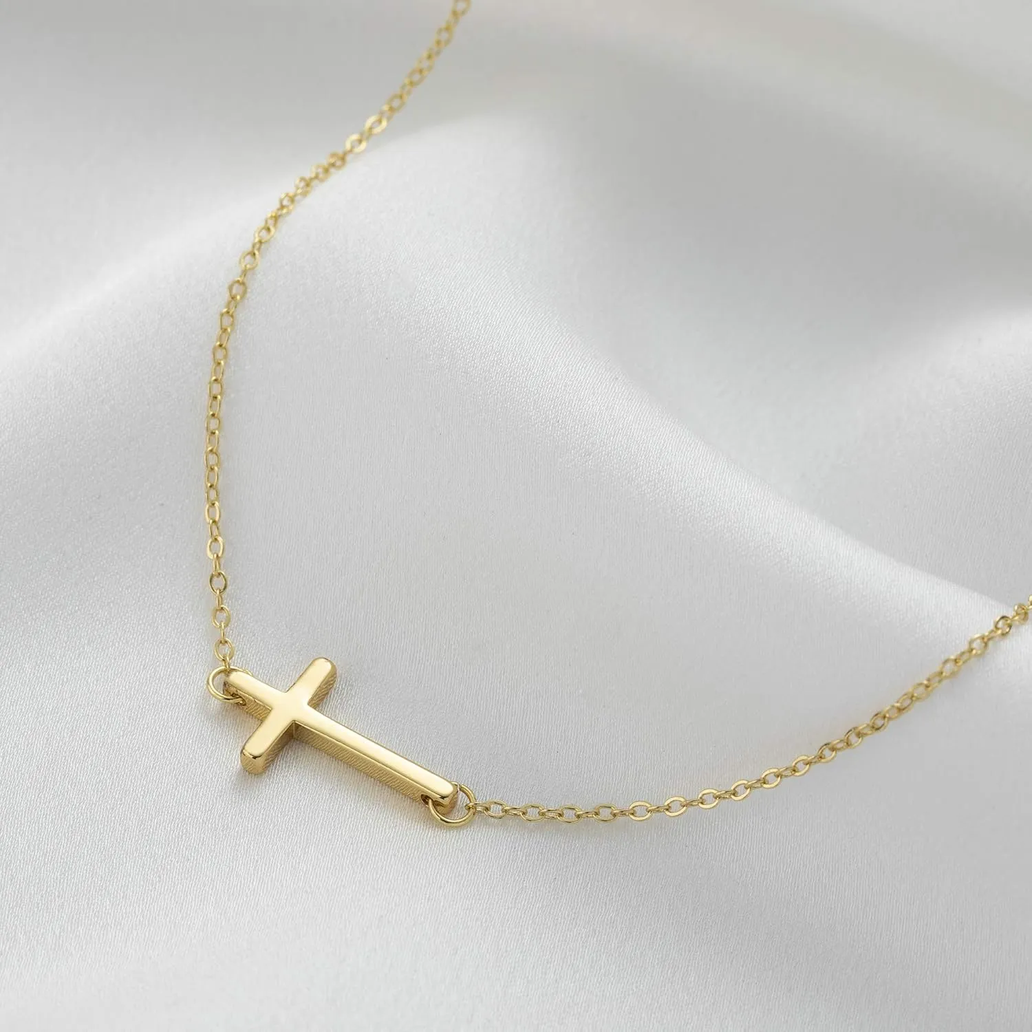 itianxi Dainty Cross Charm Pendant Necklaces,14K Gold Tiny Three Ball Necklace,Simple Fashion Jewelry for Women